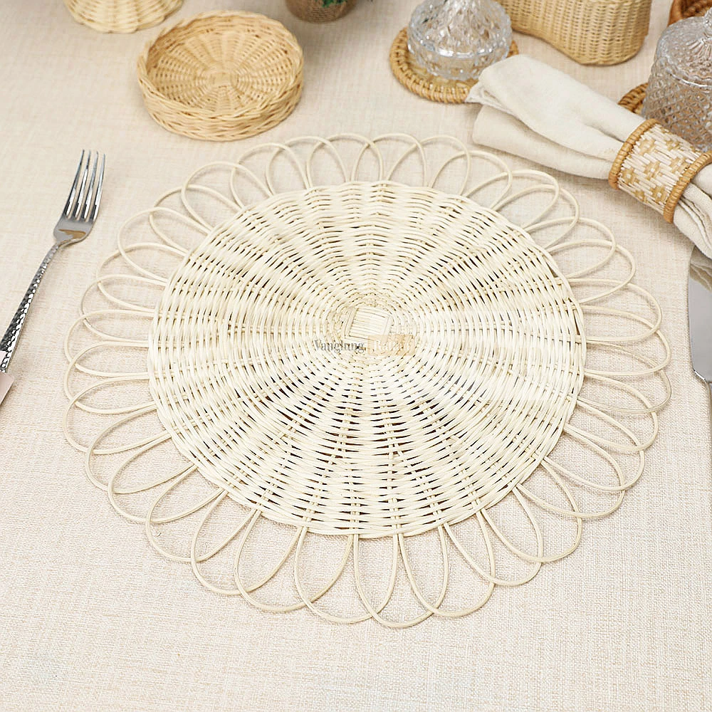 Rattan Export Natural White Handwoven Round Core Rattan Placemat for Dinner Decoration - REX-UP054007