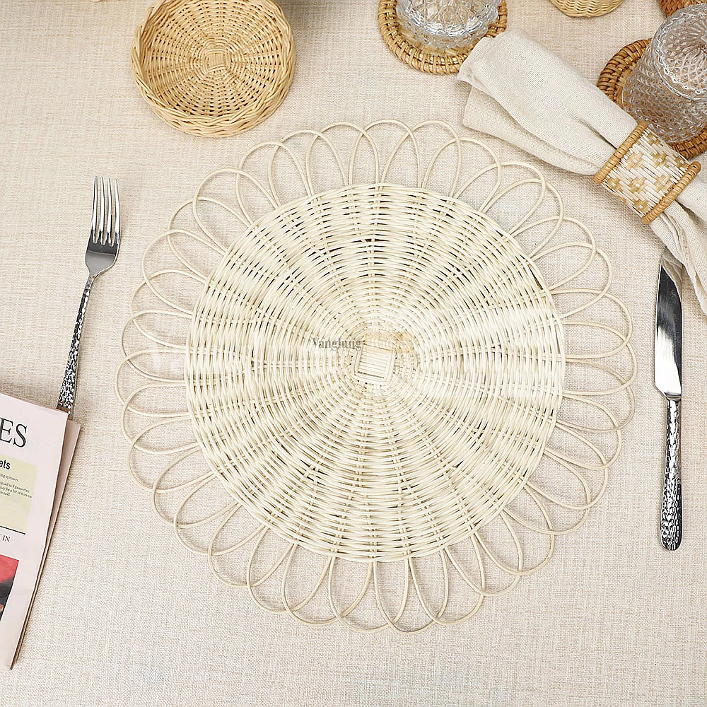 Rattan Export Natural White Handwoven Round Core Rattan Placemat for Dinner Decoration - REX-UP054007