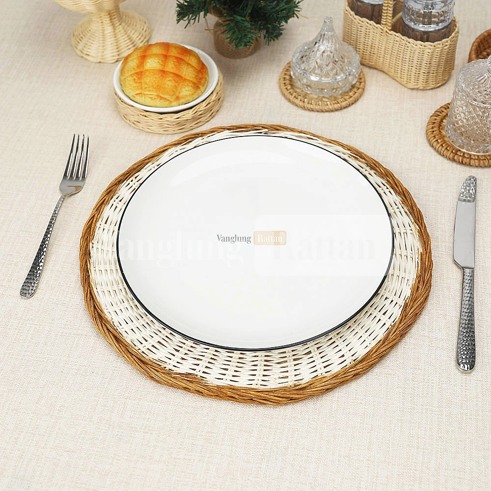 Rattan Export White Wash High Quality Handwoven Round Core Rattan Placemat - REX-UP054006