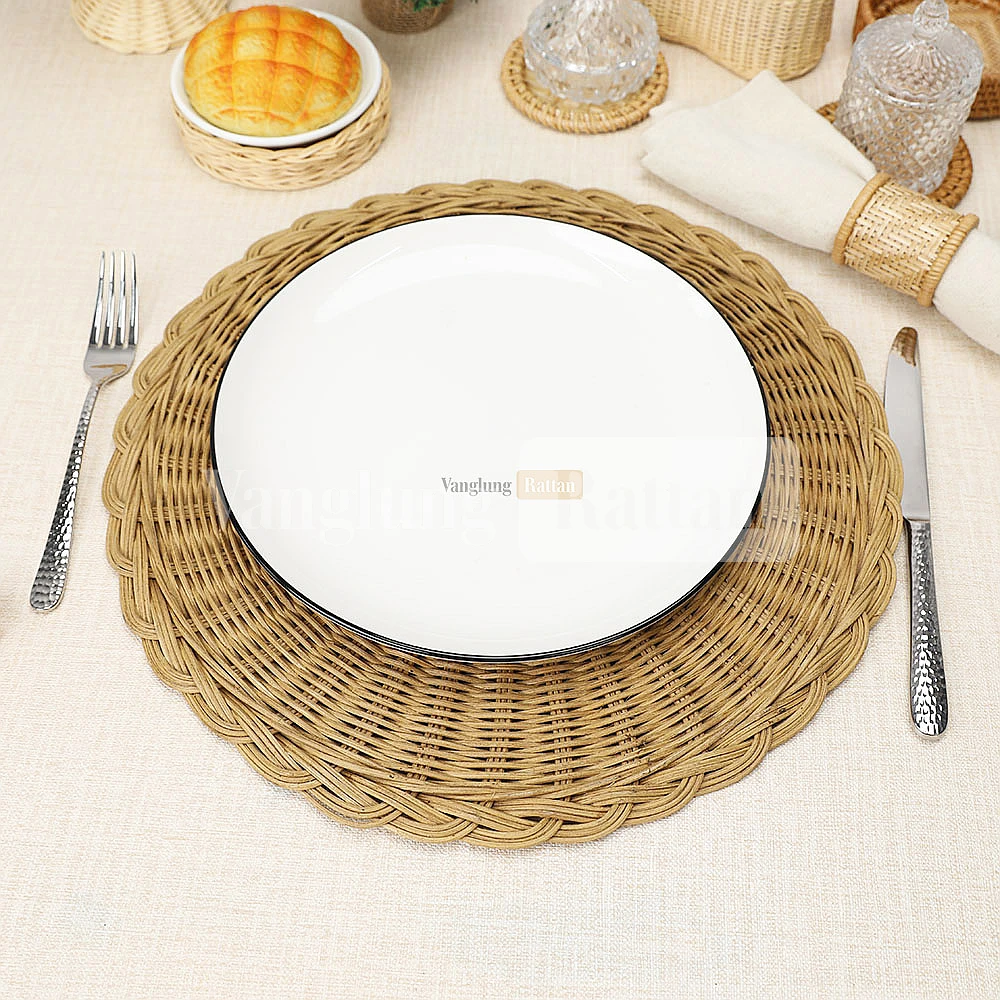 Rattan Export Natural Brown Handwoven Round Core Rattan Placemat for Dinner Decoration - REX-UP054005