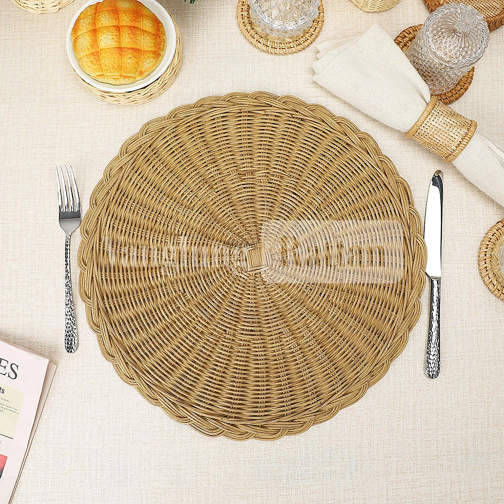 Rattan Export Natural Brown Handwoven Round Core Rattan Placemat for Dinner Decoration - REX-UP054005