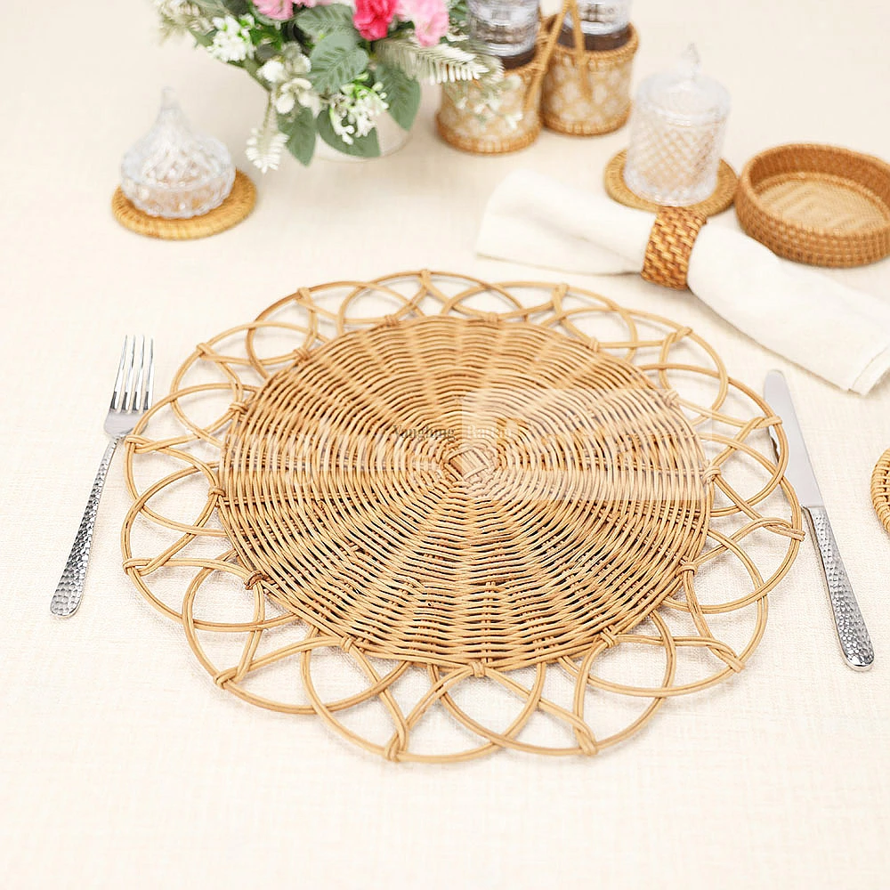 Rattan Export Light Brown Handwoven Flower Core Rattan Placemat for Decoration - REX-UP054003