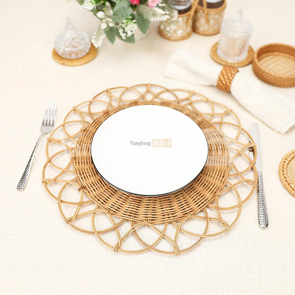 Rattan Export Light Brown Handwoven Flower Core Rattan Placemat for Decoration - REX-UP054003