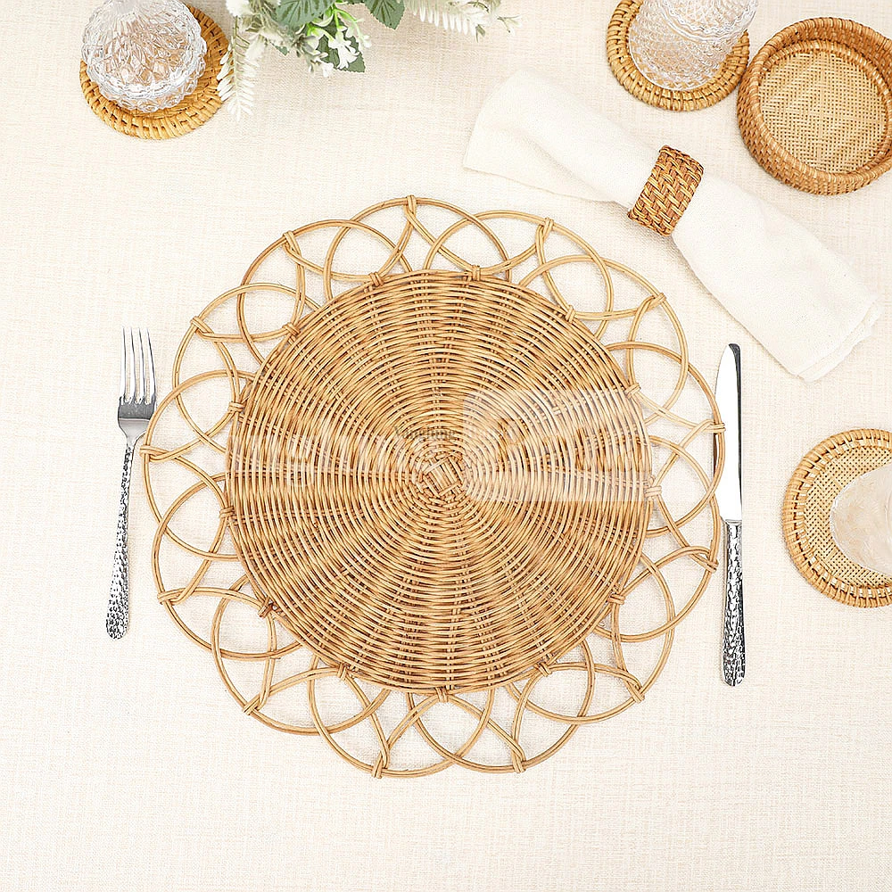 Rattan Export Light Brown Handwoven Flower Core Rattan Placemat for Decoration - REX-UP054003