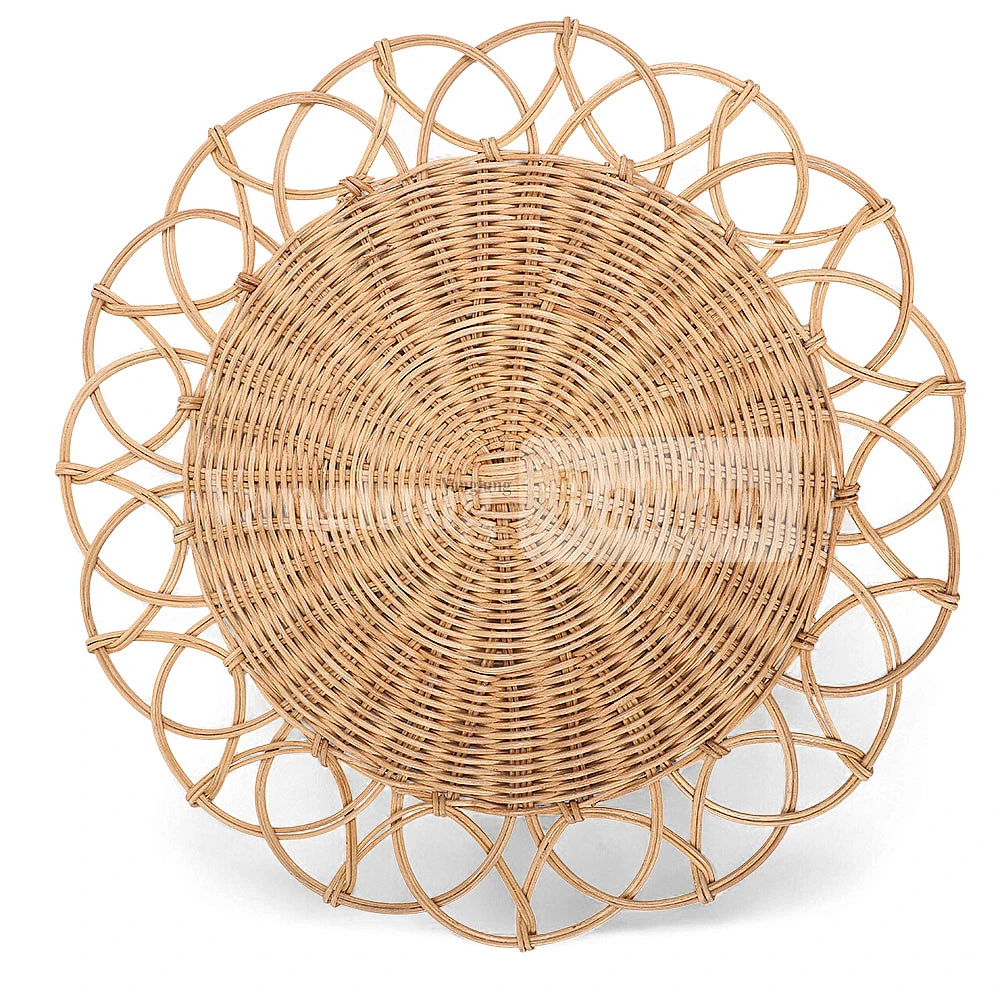 Rattan Export Light Brown Handwoven Flower Core Rattan Placemat for Decoration - REX-UP054003