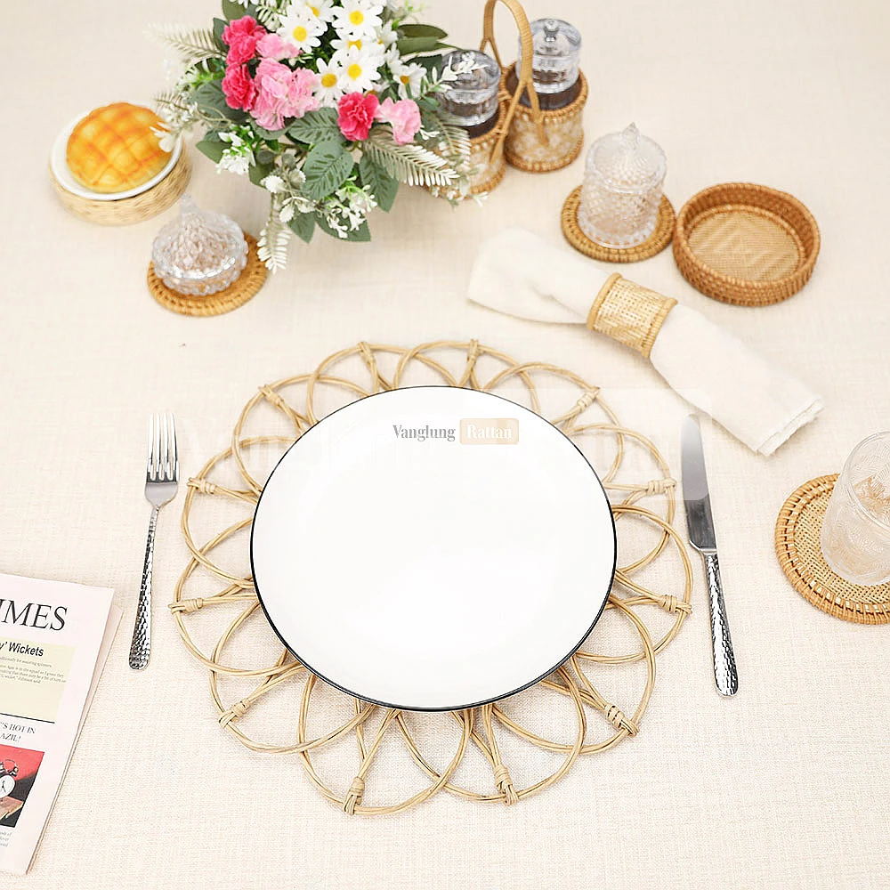 Rattan Export Natural White Handwoven Flower Core Rattan Placemat for Decoration - REX-UP054002-White