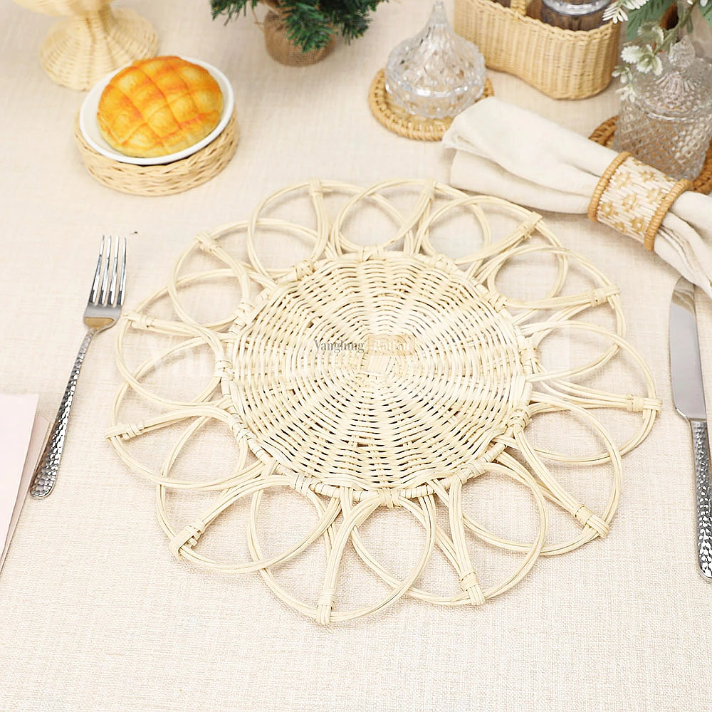 Rattan Export Natural White Handwoven Flower Core Rattan Placemat for Decoration - REX-UP054002-White