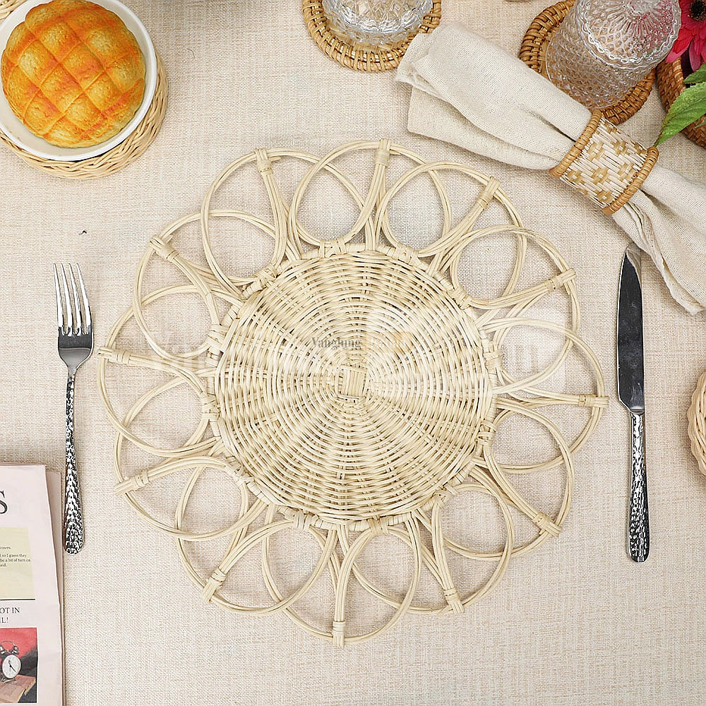 Rattan Export Natural White Handwoven Flower Core Rattan Placemat for Decoration - REX-UP054002-White