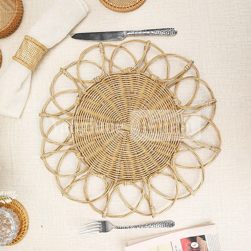 Rattan Export Light Brown Handwoven Flower Core Rattan Placemat for Decoration - REX-UP054002