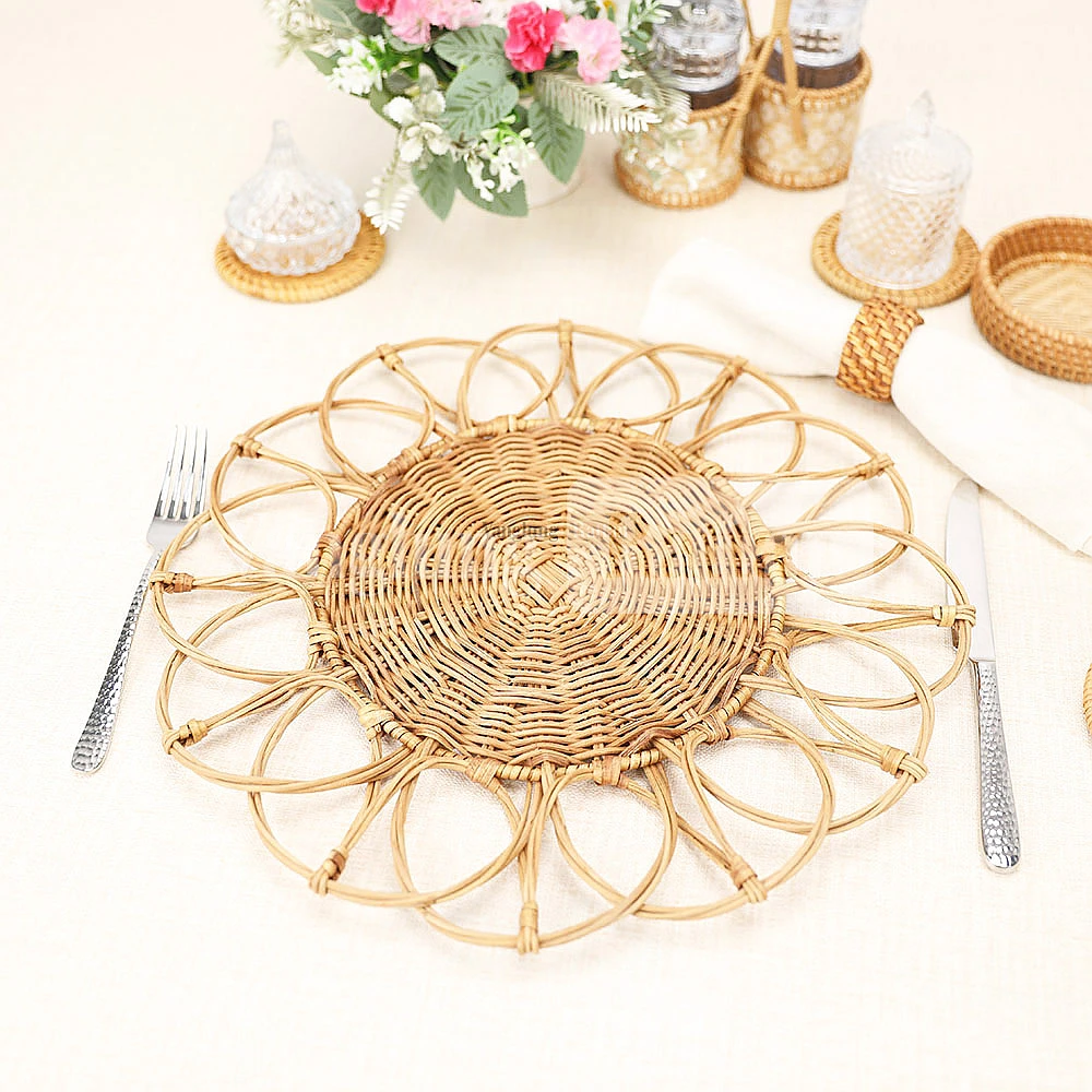 Rattan Export Light Brown Handwoven Flower Core Rattan Placemat for Decoration - REX-UP054002