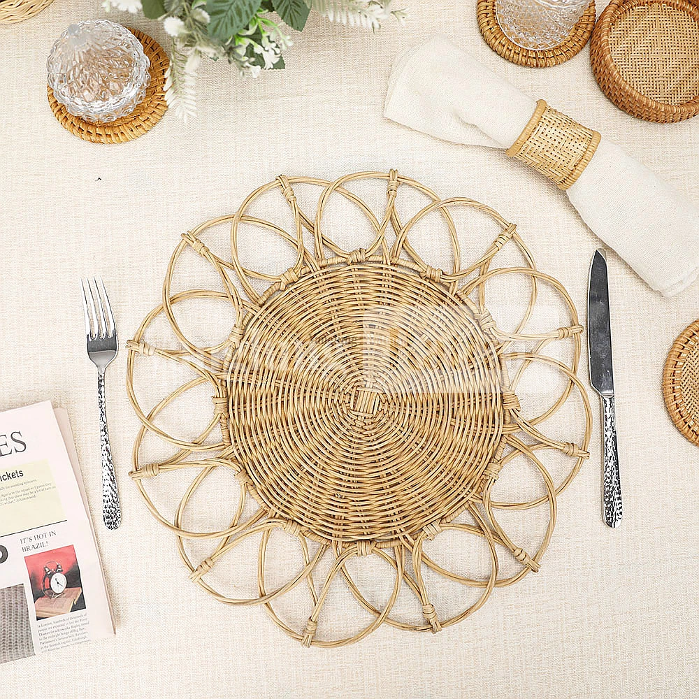 Rattan Export Light Brown Handwoven Flower Core Rattan Placemat for Decoration - REX-UP054002