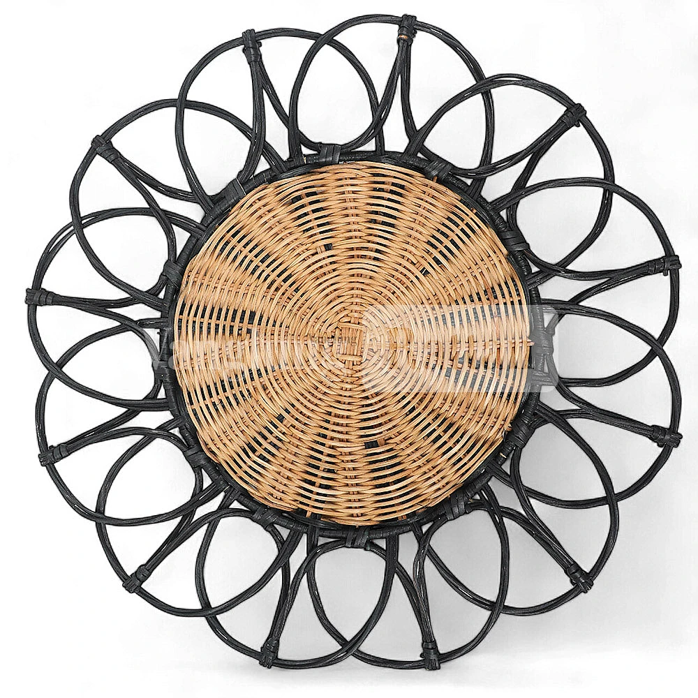 Rattan Export Black Brown Handwoven Creative Flower Rattan Placemat for Decoration - REX-UP054001