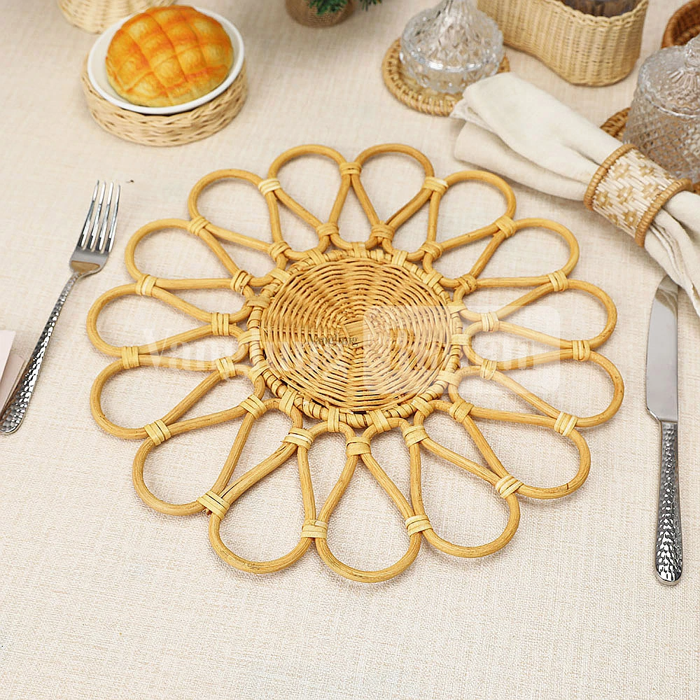 Rattan Export Eco Friendly Green Handwoven Flower Core Rattan Placemat Dinner Decoration - REX-UP053003-2