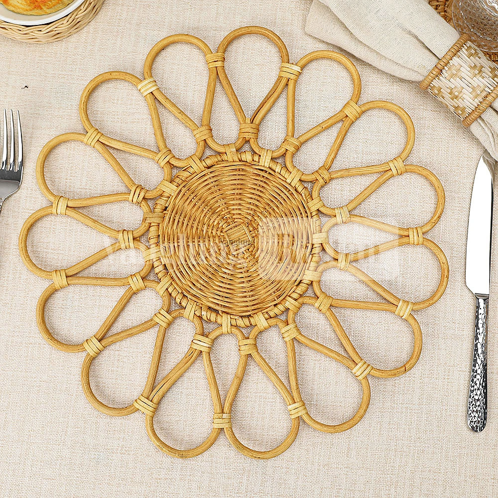 Rattan Export Eco Friendly Green Handwoven Flower Core Rattan Placemat Dinner Decoration - REX-UP053003-2