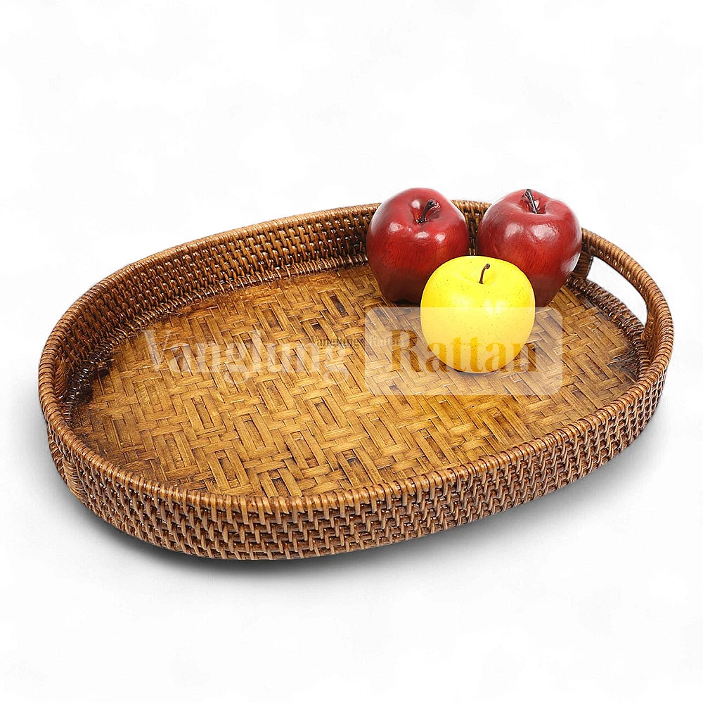 Rattan Export Brown Natural Handle Oval Bambo Rattan Serving Tray - REX-STOV011003