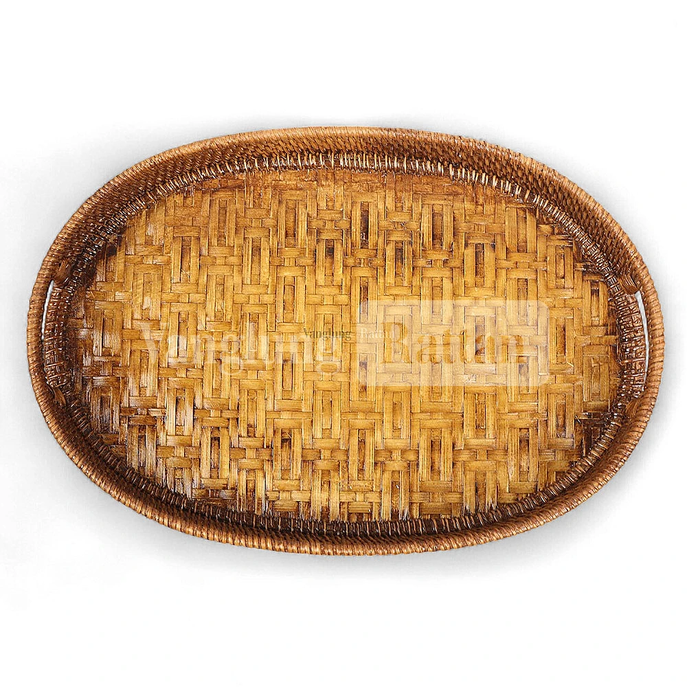 Rattan Export Brown Natural Handle Oval Bambo Rattan Serving Tray - REX-STOV011003