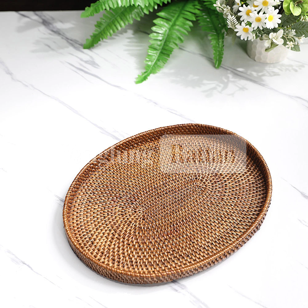 Rattan Export Dark Brown Handicraft Oval Rattan Serving Tray - REX-STOV011002
