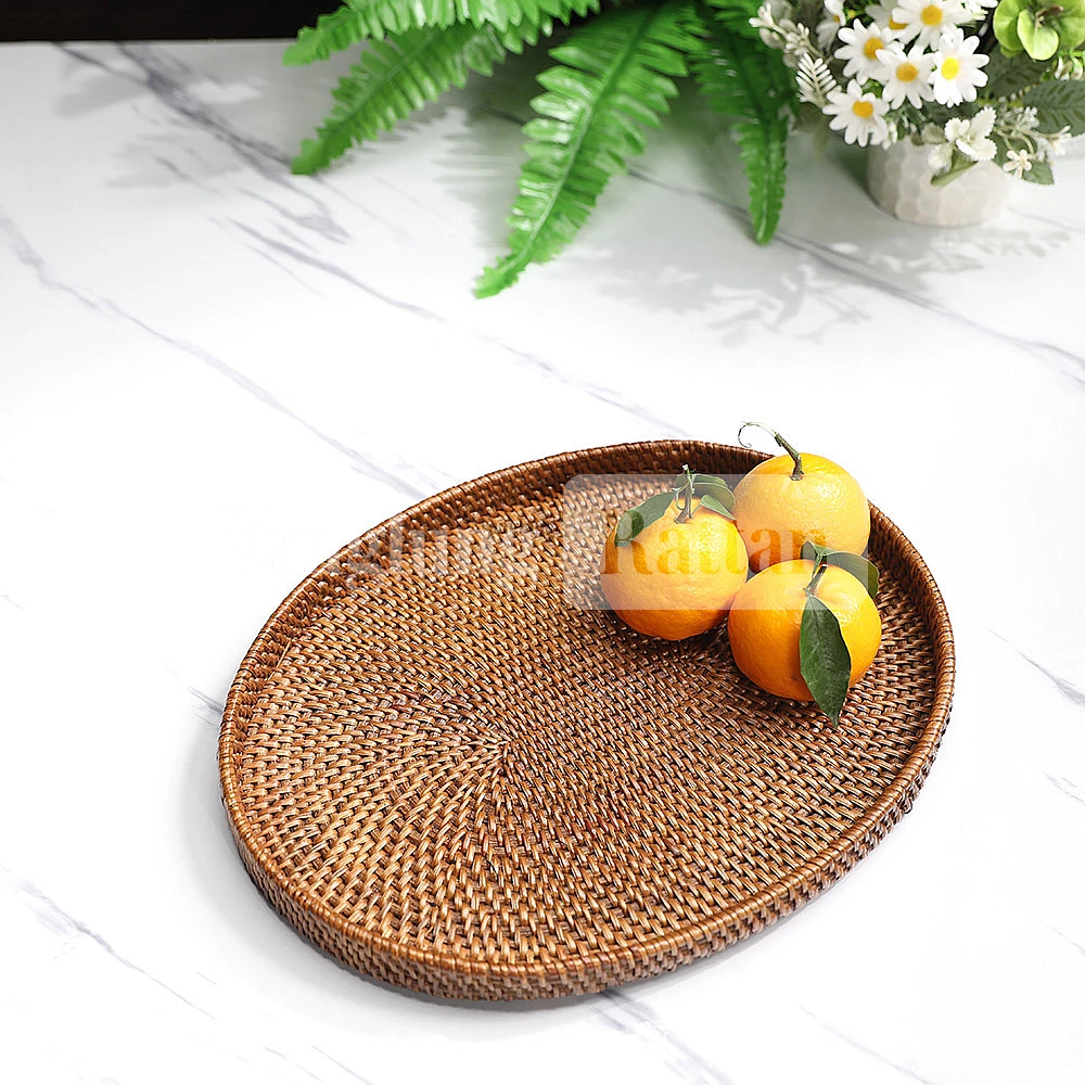 Rattan Export Dark Brown Handicraft Oval Rattan Serving Tray - REX-STOV011002