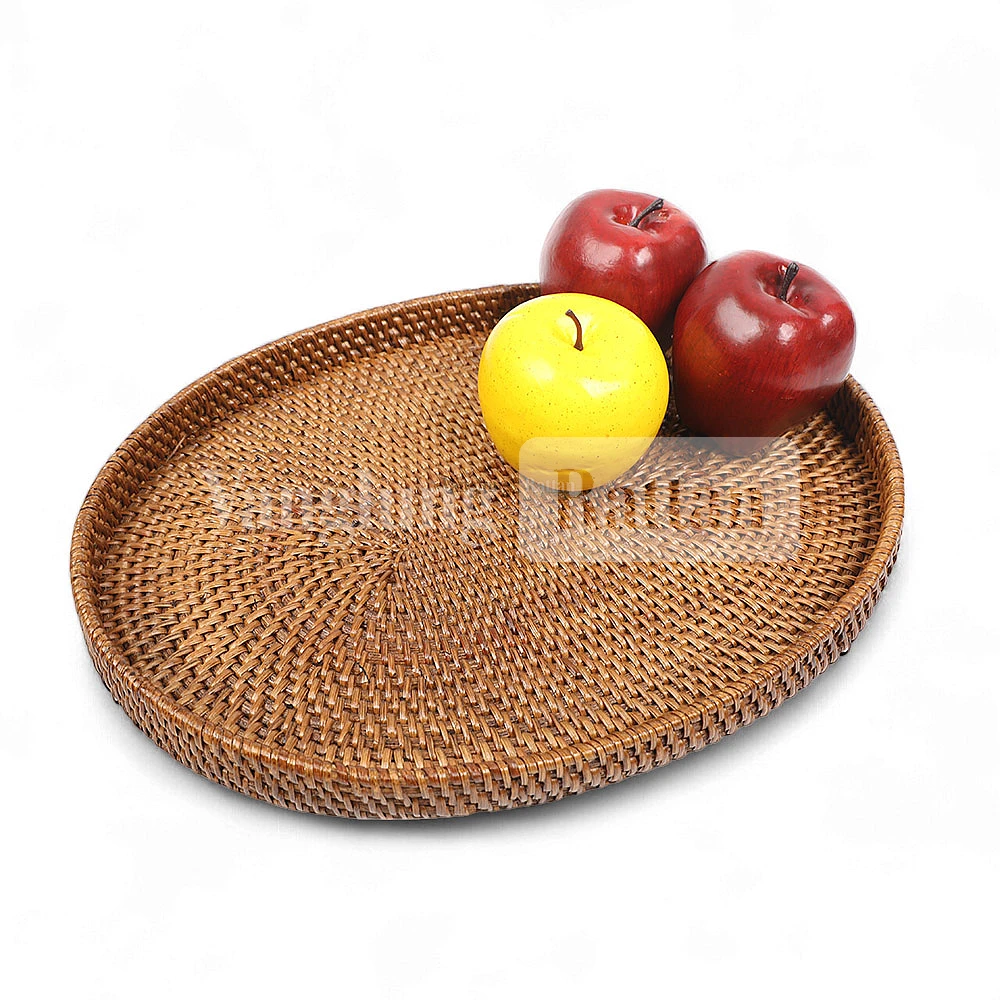 Rattan Export Dark Brown Handicraft Oval Rattan Serving Tray - REX-STOV011002