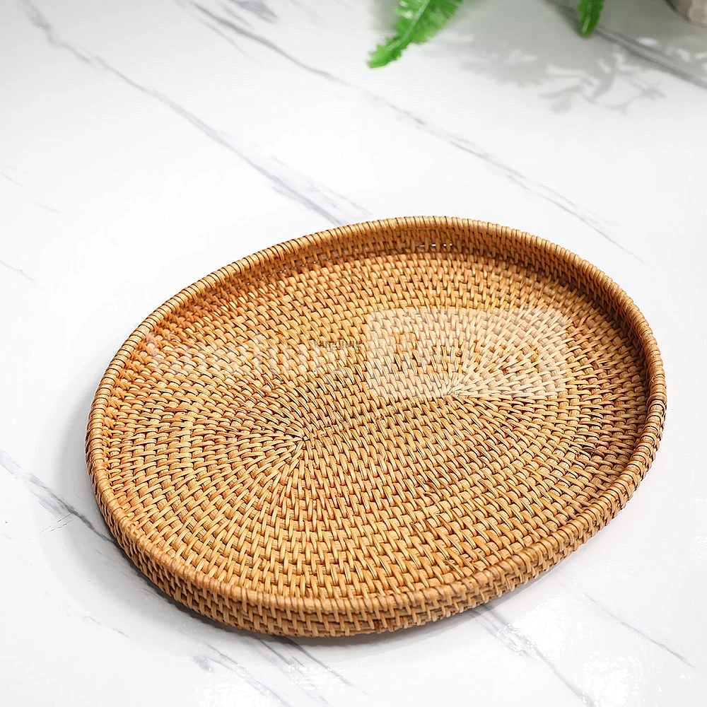 Rattan Export Light Brown Handicraft Oval Rattan Serving Tray - REX-STOV011001