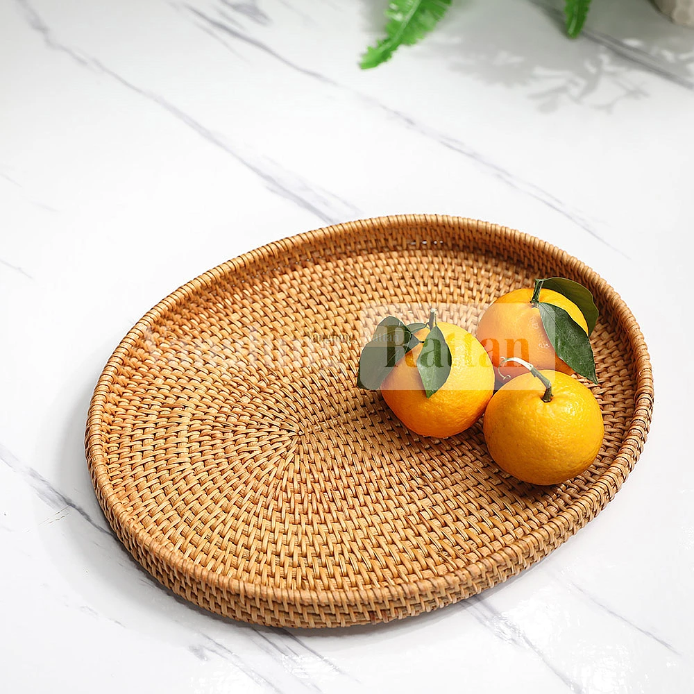 Rattan Export Light Brown Handicraft Oval Rattan Serving Tray - REX-STOV011001