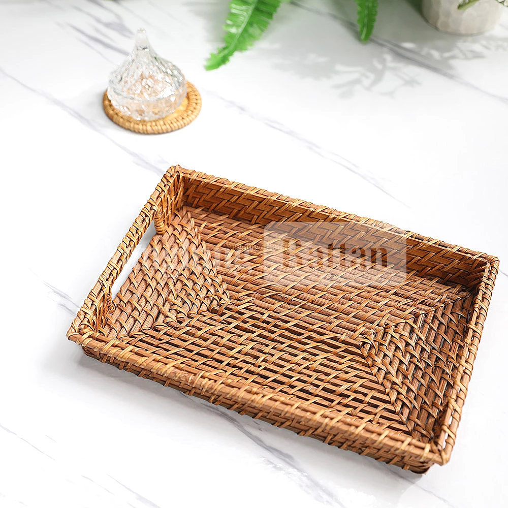 Rattan Export Brown Handicraft Bamboo Rattan Serving Tray - REX-STCN051012