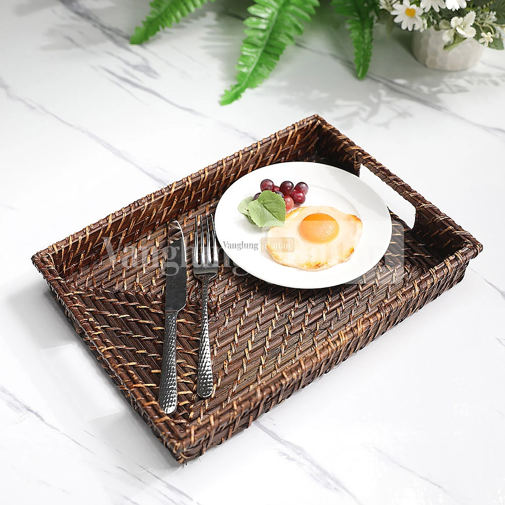 Rattan Export Black Handicraft Bamboo Rattan Serving Tray - REX-STCN051002