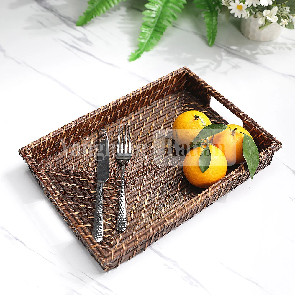 Rattan Export Black Handicraft Bamboo Rattan Serving Tray - REX-STCN051002