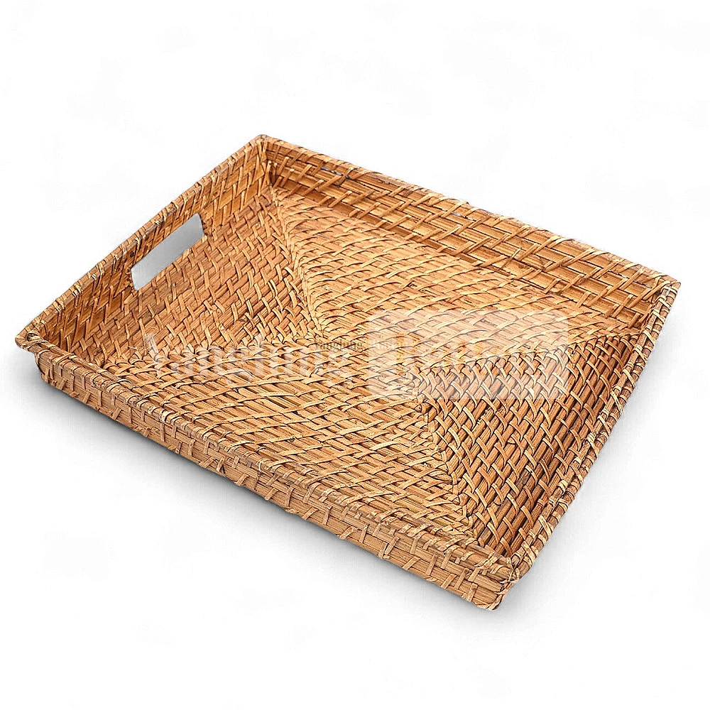 Rattan Export Golden Brown Handicraft Bamboo Rattan Serving Tray - REX-STCN051001