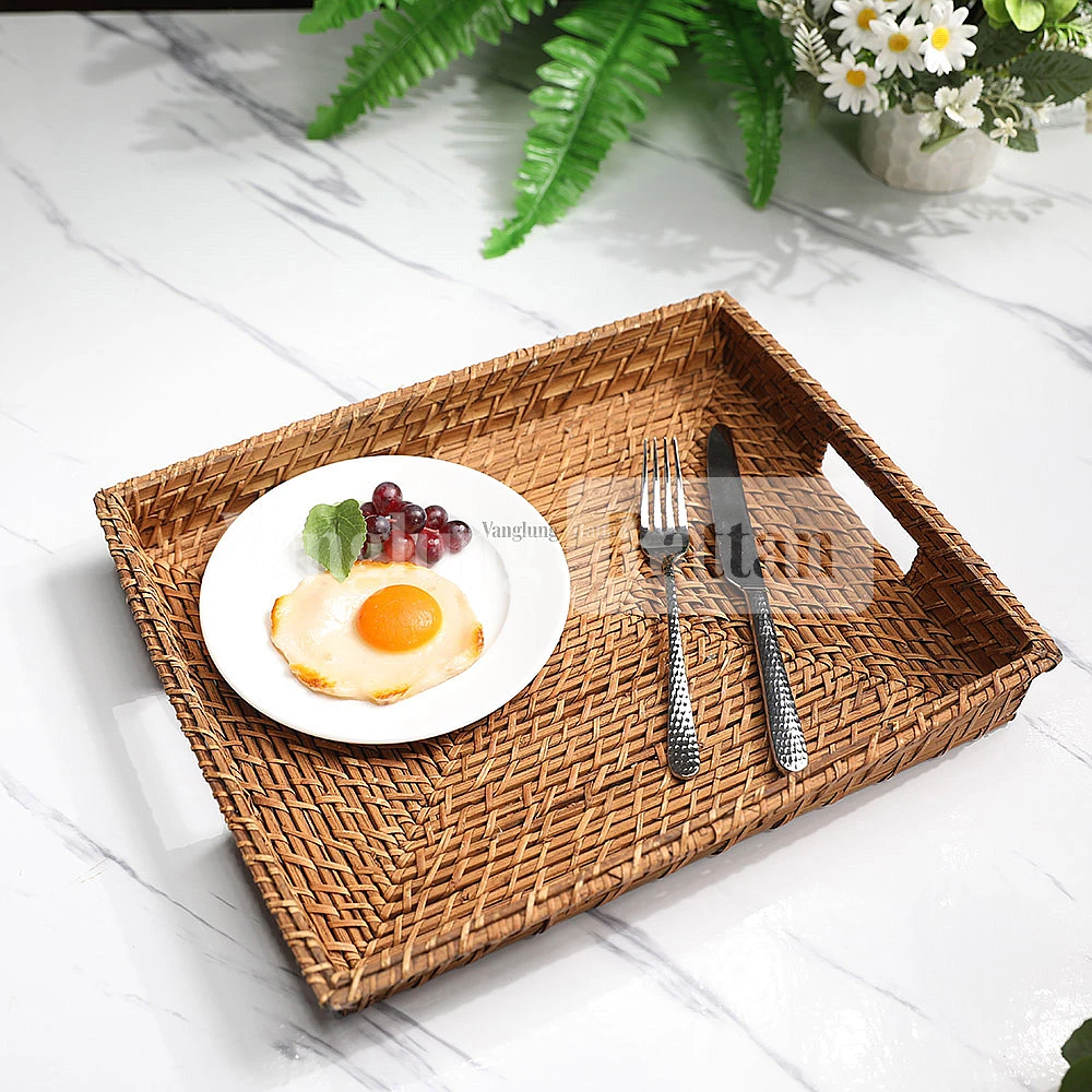 Rattan Export Golden Brown Handicraft Bamboo Rattan Serving Tray - REX-STCN051001