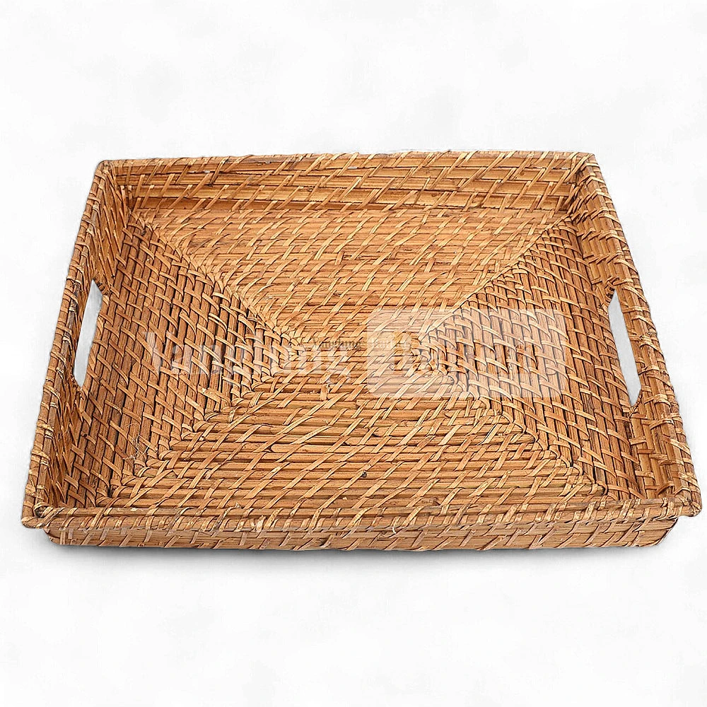 Rattan Export Golden Brown Handicraft Bamboo Rattan Serving Tray - REX-STCN051001