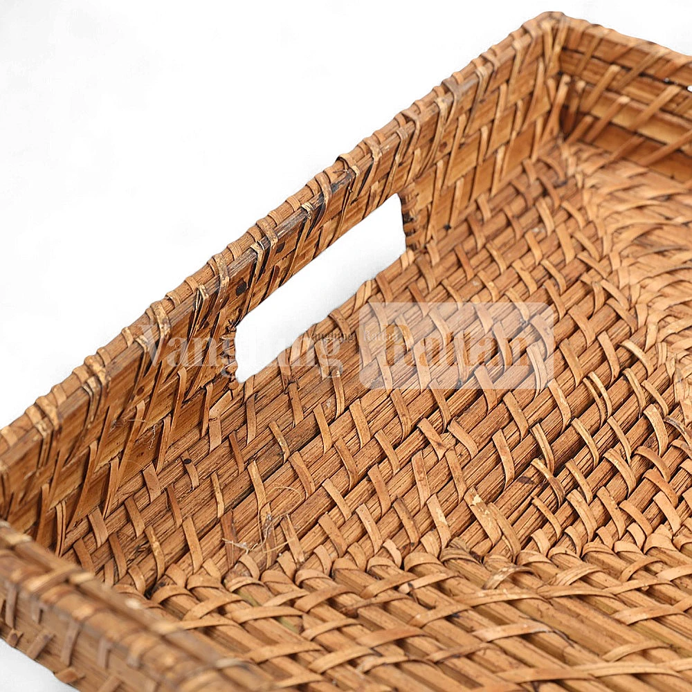 Rattan Export Golden Brown Handicraft Bamboo Rattan Serving Tray - REX-STCN051001