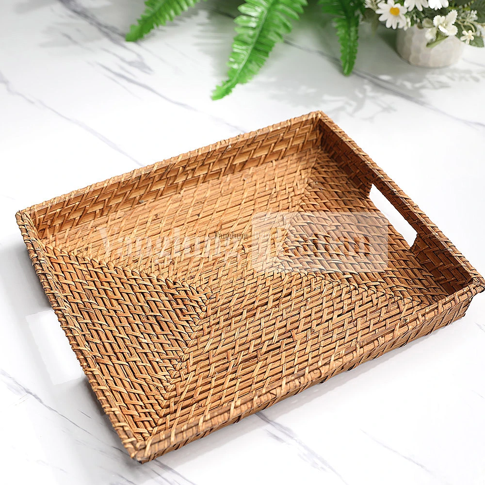 Rattan Export Golden Brown Handicraft Bamboo Rattan Serving Tray - REX-STCN051001