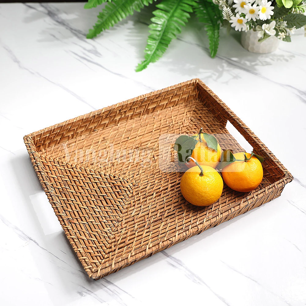 Rattan Export Golden Brown Handicraft Bamboo Rattan Serving Tray - REX-STCN051001