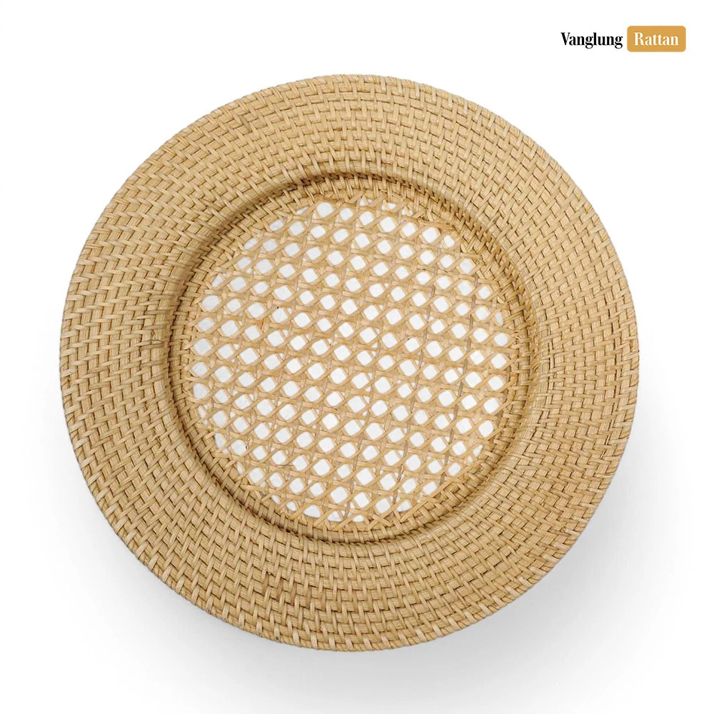 Rattan Export Gray Brown Cane Mesh High Quality Straw Rattan Charger Underplate - REX-UP011031
