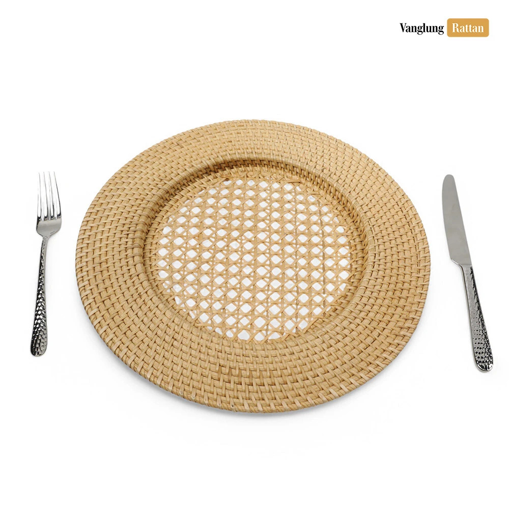 Rattan Export Gray Brown Cane Mesh High Quality Straw Rattan Charger Underplate - REX-UP011031