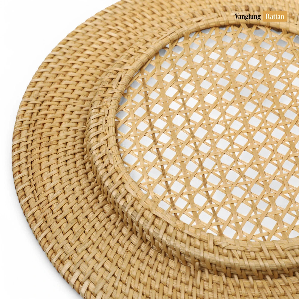 Rattan Export Gray Brown Cane Mesh High Quality Straw Rattan Charger Underplate - REX-UP011031
