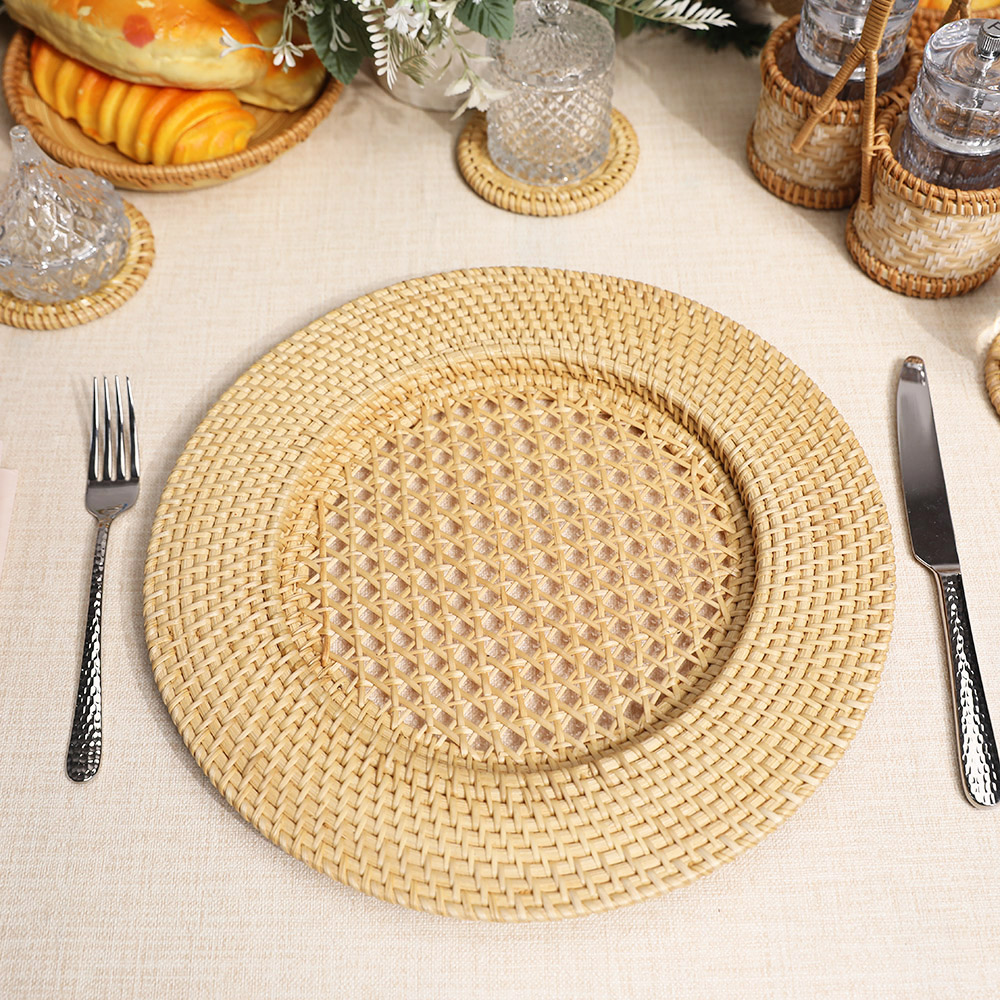 Rattan Export Gray Brown Cane Mesh High Quality Straw Rattan Charger Underplate - REX-UP011031