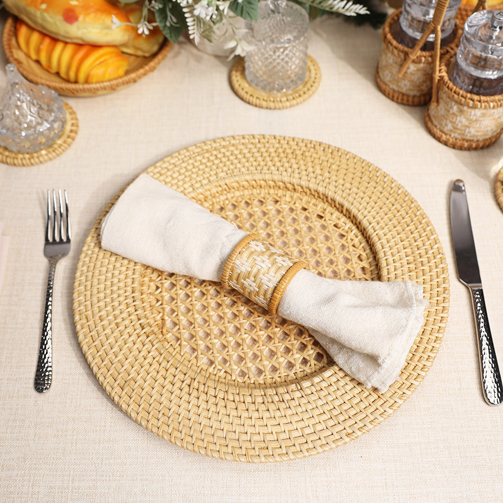 Rattan Export Gray Brown Cane Mesh High Quality Straw Rattan Charger Underplate - REX-UP011031