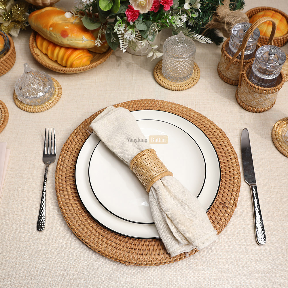 Rattan Export Honey Brown Handicraft Straw Rattan Charger Underplate - REX-UP011022