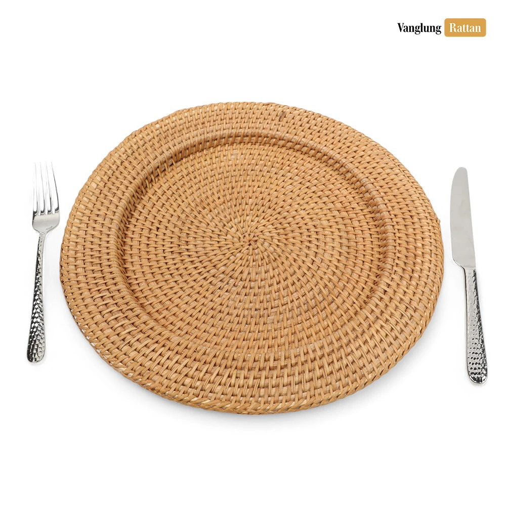 Rattan Export Honey Brown Handicraft Straw Rattan Charger Underplate - REX-UP011022