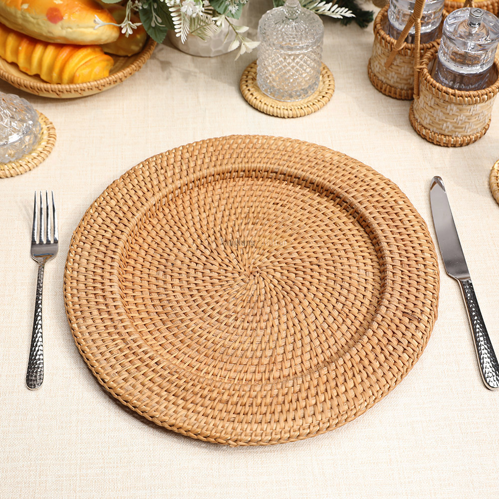 Rattan Export Honey Brown Handicraft Straw Rattan Charger Underplate - REX-UP011022