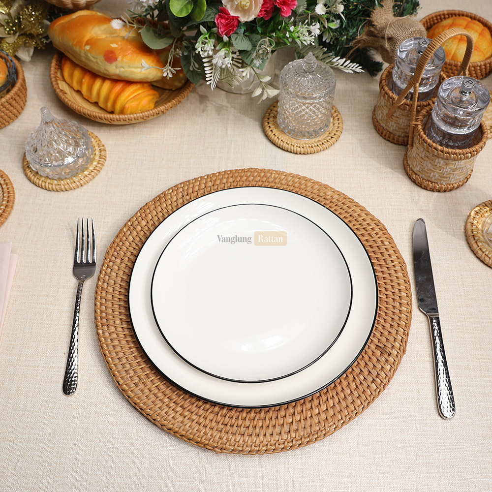 Rattan Export Honey Brown Handicraft Straw Rattan Charger Underplate - REX-UP011022