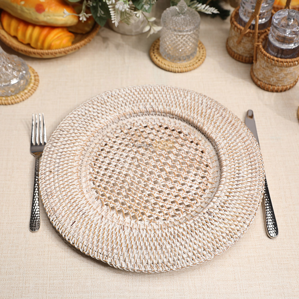 Rattan Export Whitewash Round Straw Rattan Charger Underplate - REX-UP012004