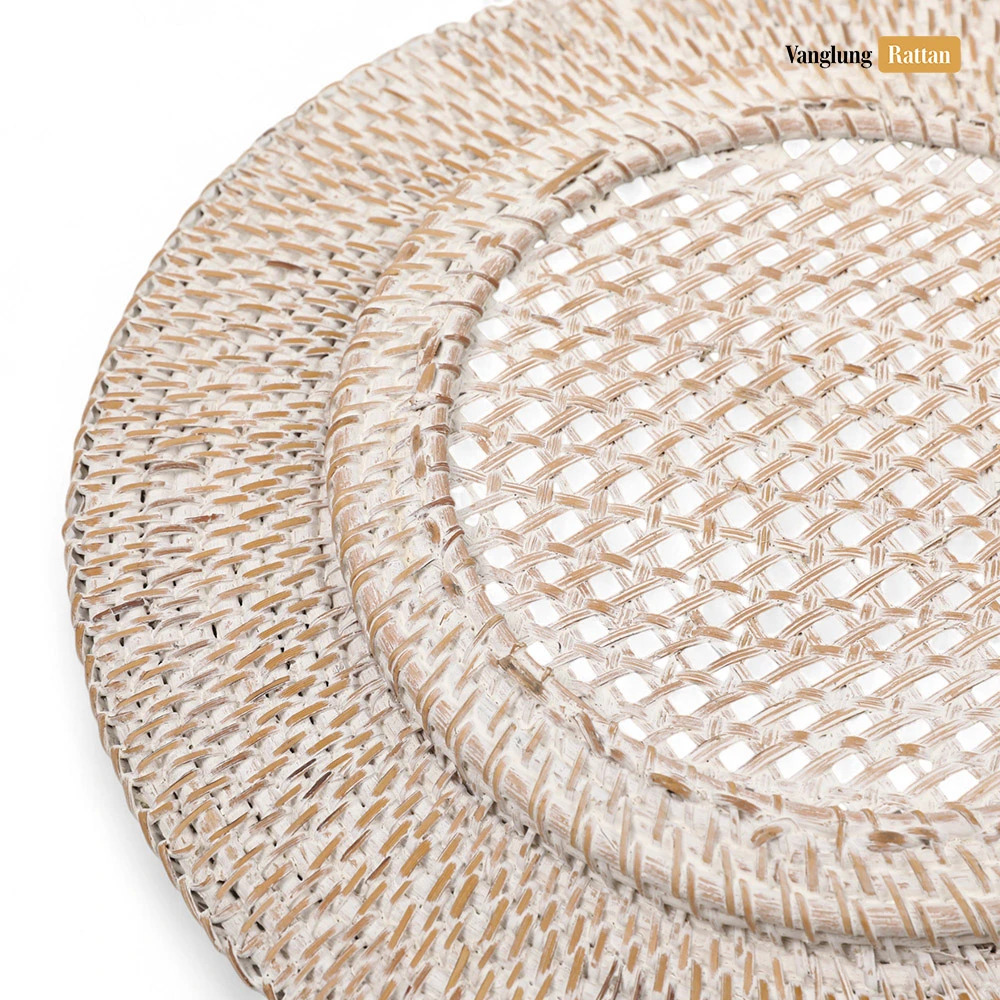 Rattan Export Whitewash Round Straw Rattan Charger Underplate - REX-UP012004