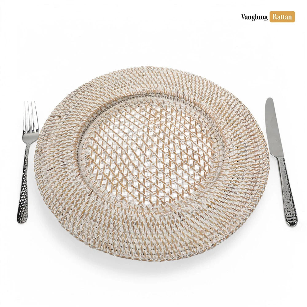Rattan Export Whitewash Round Straw Rattan Charger Underplate - REX-UP012004