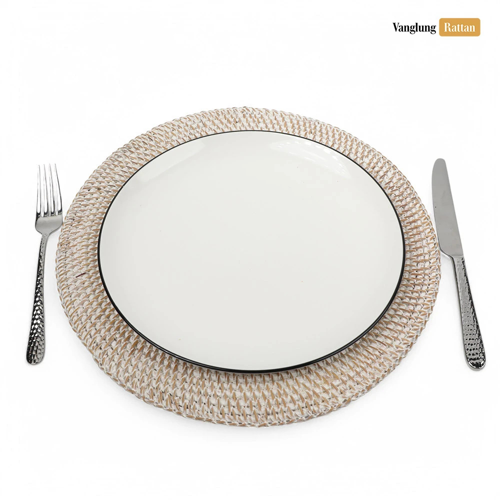 Rattan Export Whitewash Round Straw Rattan Charger Underplate - REX-UP012004