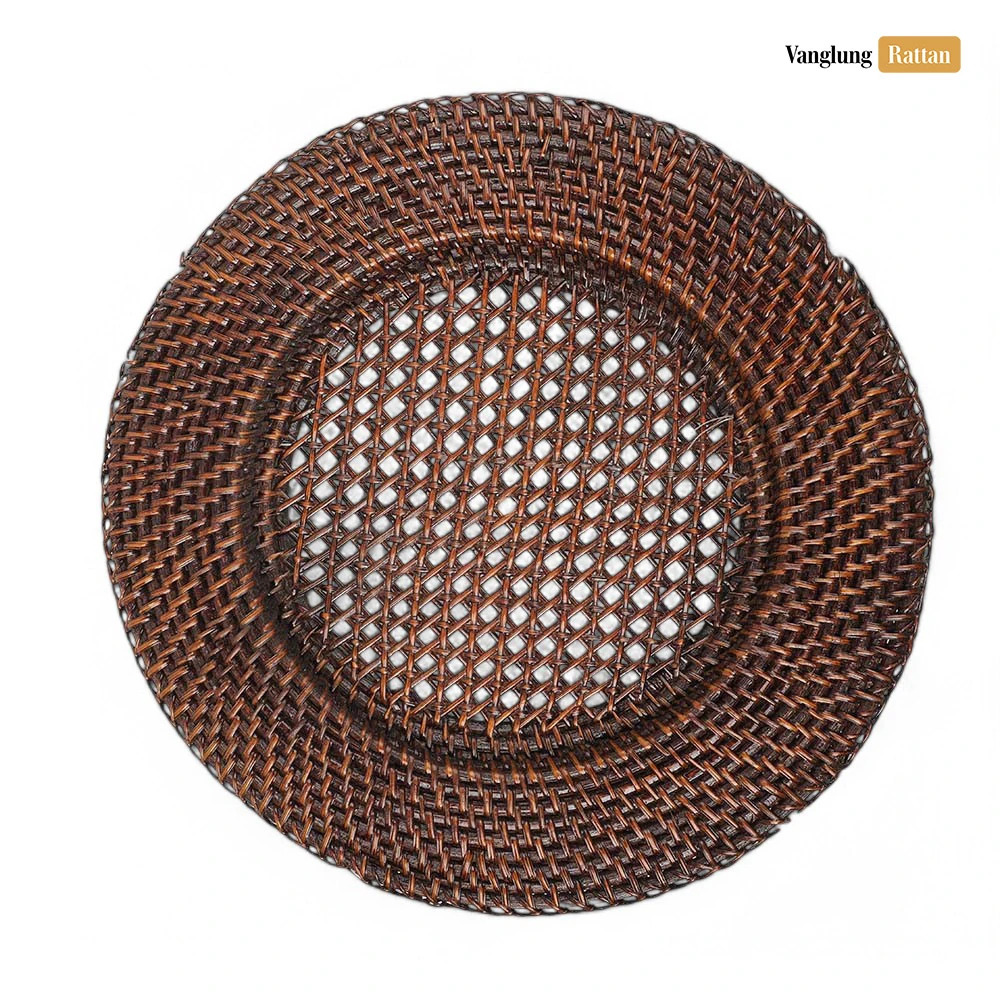 Rattan Export Black Round Handicraft Straw Rattan Charger Underplate - REX-UP012003