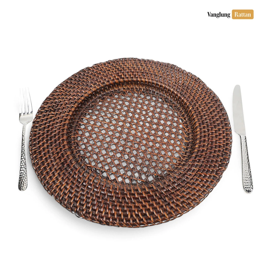 Rattan Export Black Round Handicraft Straw Rattan Charger Underplate - REX-UP012003
