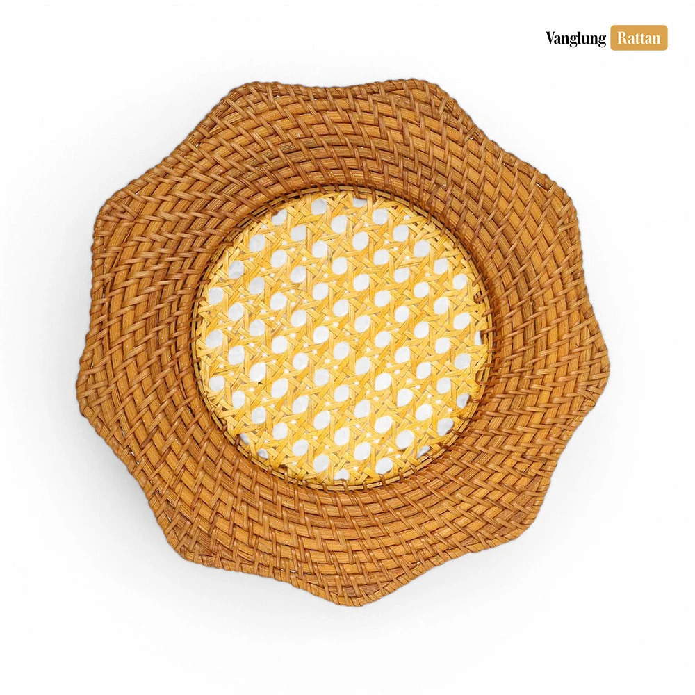 Rattan Export Honey Brown Flower Straw Rattan Charger Underplate - REX-UP012002